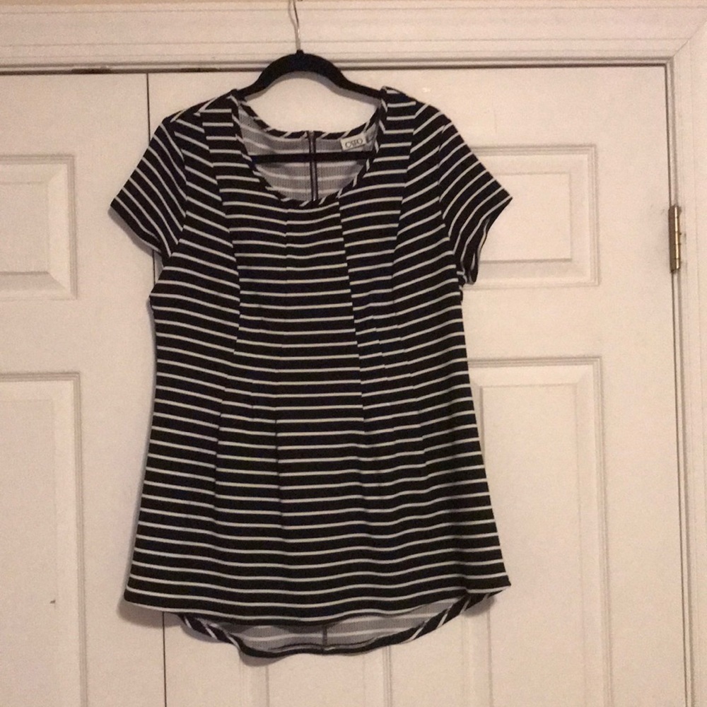 Cato Black and White Stripe Peplum Top